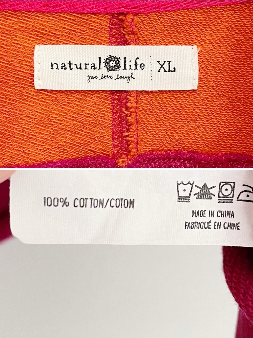 Natural Life Jess Colorblock 1/4 Zip Cotton Pullover Hot Pink XL - Picture 9 of 9